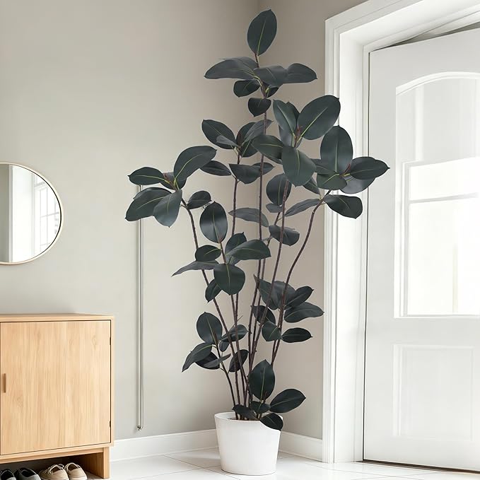 Artificial Rubber Tree 7.2FT(86in) Tall Faux Trees with Realistic Leaves, Fake Rubber Floor Potted Artificial Plants for Home Office Living Room Indoor Outdoor Decor (7.2feet,1Pack)