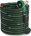 Heavy Duty Garden Hose 100 ft, NON-EXPANDABLE Water Hose with 10 Function Spray Nozzle, Lightweight Kink-less Hybrid Hose with Swivel Handle, Male to Female Fittings