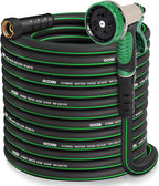 Heavy Duty Garden Hose 100 ft, NON-EXPANDABLE Water Hose with 10 Function Spray Nozzle, Lightweight Kink-less Hybrid Hose with Swivel Handle, Male to Female Fittings