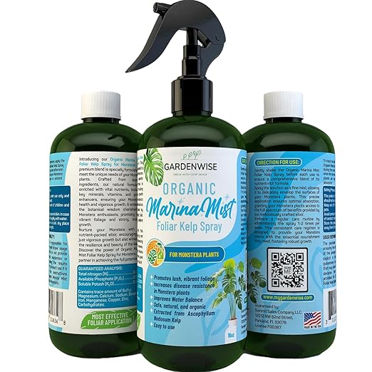 GARDENWISE Organic Marina Mist Foliar Spray for Monstera, Philodendron, Elephant’s Ear and Other Tropical Houseplant | Liquid Fertilizer | Micro Nutrients for Vital Health | Liquid Plant Food (16 OZ)