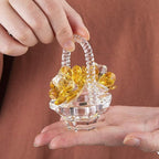 H&D HYALINE & DORA Crystal Flower Basket Figurine Collectable Ornaments Home Decor Tabletop Centerpiece Gift for Lady，Yellow Color