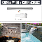 Pool Waterfall Fountains, Stainless Steel Rectangular Pool Waterfall Spillway with Pipe Connector for Indoor/Outdoor Decorative (11.8 Inch)