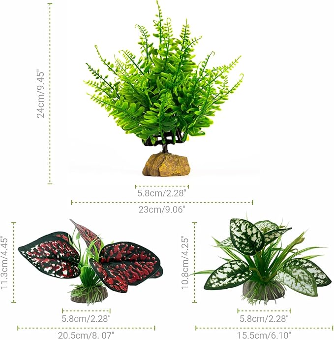 Moonorange Reptile Artificial Plants, Terrarium Plants Decorations Supplies, Aquarium Fish Tank Plants, Amphibian Habitat Hideout Tank Accessories(L Set-3pcs/E)