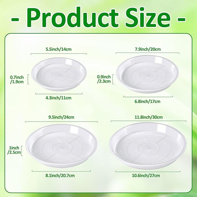 Augshy 18 Pack Plant Suacer 6/8/10/12 Inche Plant Drip Trays for Pots Clear Plant Pot Trays Water-Repellent Plant Saucers for Gardens Balconies and Indoors