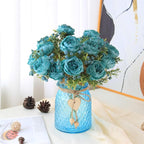 Fake Flowers in Vase,Fake Flowers with Vase,21 Pcs Faux Peony Flowers,Artificial Flowers for Home Decor, Indoor Centerpiece for Living Room & Dining Table (Blue)