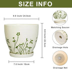 MPotTo Ceramic Pot for Plants 10 Inch - Indoor Planter for Plants with Drainage Hole and Saucer, Decorative Boho Round Planter, Gardening Gifts for Women Men, Office Home Garden Decor, White