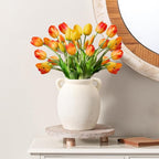 Dobbyby Ceramic Flower Vase 7.6 inch Farmhouse Rustic Vase Decorative Pottery Terracotta Vases for Home Decor Table Mantle Fireplace Living Room Bathroom Wedding Centerpiece (White-Upgraded)
