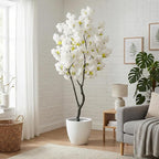 Faux White Cherry Blossom Tree 6.5ft(78in)Tall Artificial Japanese Sakura in Pot Realistic Cherry Plant Decor Handmade Natural Fake White Flower Tree for Christmas,New Year,Wedding,Living Room