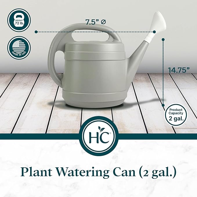 Standard Watering Can - Plant Watering Can - Small Plastic Garden Water Pot for Indoor Outdoor Plants Flowers by The HC Companies, 2 Gallon, Cool Gray