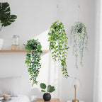 Fake Hanging Plants, 3pcs Artificial Small Potted Plants Fake Potted Greenery Faux Eucalyptus Mandala Vine Pea Pod for Home Indoor Outdoor Wall Garden Wedding Decoration