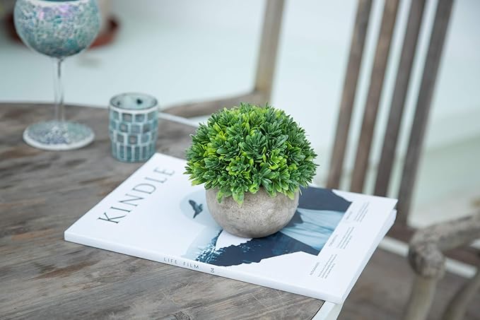 Velener Artificial Boxwood Faux Plant Indoor- Topiary Small Desk Plant Decor for Bedroom Office Cubicle Shelf Decor Window Will Plant Shelf Decoration Dorm Kitchen Counter, Farmhouse Home Decor Accent