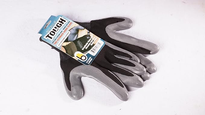 Brussel’s Bonsai Nitrile Tough Gardening Gloves – Durable Nitrile Coated Gloves – Black, Pair, Large