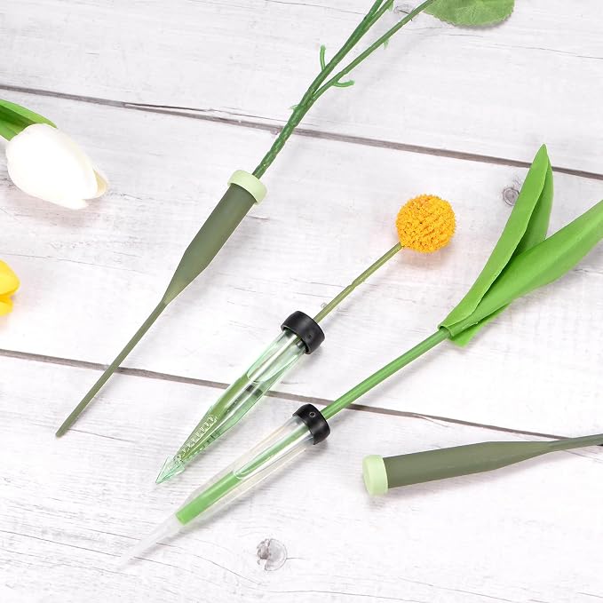 M METERXITY 30-Pack Floral Water Tubes, 4 Inch/ 10cm Plastic Floral Tubes with Rubber Caps for Flower Arrangements, Fresh Flower Water Tubes [Transparent Green]