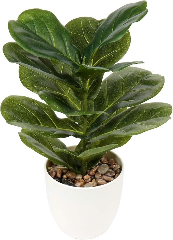 Briful 18 Inch Artificial Plants Realistic Fake Fiddle Leaf Fig Plant Faux Ficus Lyrata Plant Potted Fake Plant in White Pot for Living Room Home Indoor Decor