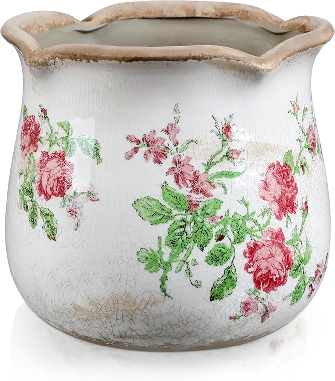 Newtay 6 Inch Ceramic Plants Pots Vintage Ceramic Flower Planters Crackle Glaze Finish Flower Pots Decorative Floral Vintage Planters for Living Room Garden Home Decor Gifts(Classic)