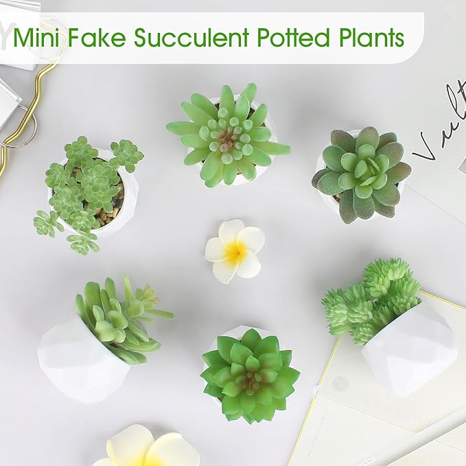 ZINHO Fake Succulent Plant Set 6 PCS Artificial Succulent Plants for Desk Realistic Faux Succulents in Plastic Pots Mini Colorful Succulent Decor for Bedroom Bathroom Office Shelf Decor (Green)