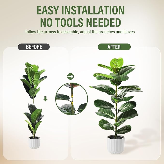 Suntee 2 Pack Artificial Fiddle Leaf Fig Tree, 30" Ficus Lyrata Fake Plants with White Planter, Floor Plant Outdoor Faux Plants for Living Room, Corner, Office, Patio, Windowsill Decor
