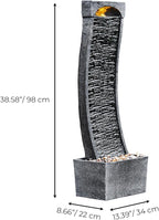 Teamson Home 38.58 in. Modern Curved Faux Slate Waterfall Fountain for Indoors or Outdoors with LED Light Accents and 1.98-Gallon Pump, Black and Stone Gray