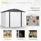 Greesum 8x6FT Outdoor Storage Shed, Utility Tool Shed Metal Storage Garden Shed with Door & Lock for Patio Storage, White