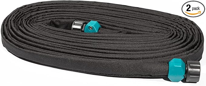 LINEX Flat Soaker Hose 150 ft for Garden Beds, Drip Hose 1/2'' x 75 ft 2 Pack Save Water 80%, Heavy Duty Irrigation Sprinkler Hose