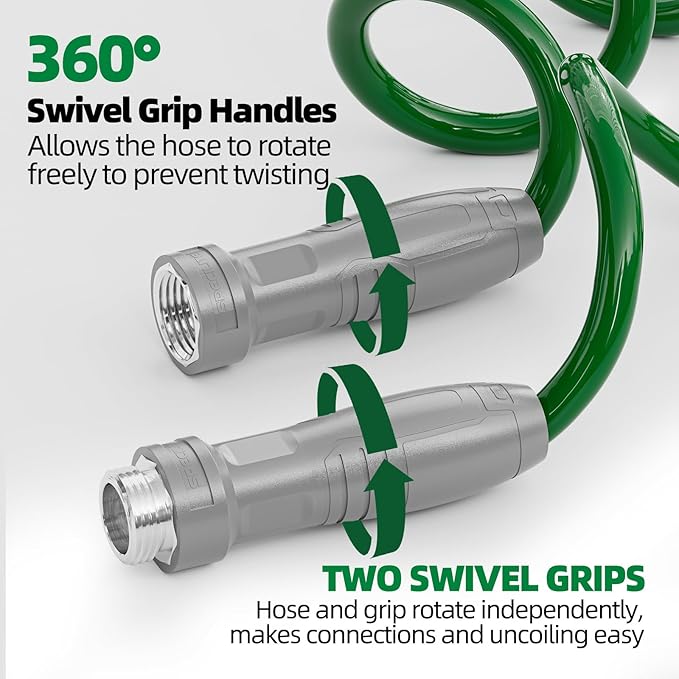 SPECILITE 3/8" Lightweight Coil Garden Hose 50 FT, EVA Flexible Curly Water Pipes with 6-Pattern Spray Nozzle for Boat, Greenhouse, Yard, Patio, Green