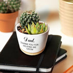 Ceramic Succulent Planter Pots for Dad, Thank You for Helping Me Grow Gifts from Daughter Son, 3.6 Inch Small Cactus Flower Pot with Drainage, Fathers Day Birthday Gifts for Dad Father