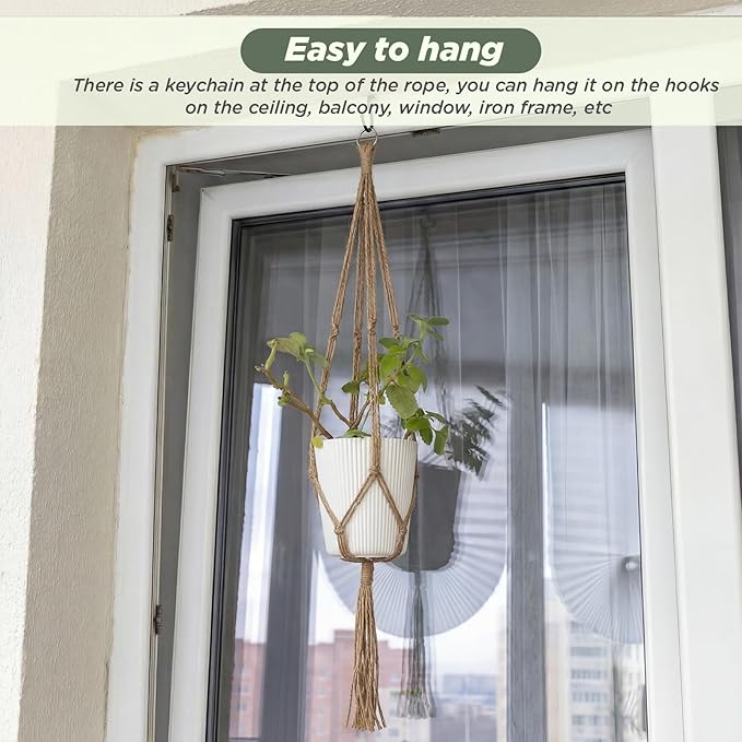 EBOOT 3 Pack 33 41 48 Inch Large Macrame Plant Hanger Rope to Hang Flower Pot Plant Holder for Indoor Outdoor Decorations, 4 Legs (Linen Color)
