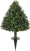 Briful Faux Boxwood Topiary Shrub with Ground Spike, 23.6in Artificial Topiary Trees Outdoors Fake Potted Boxwood Plants for Front Porch Garden Yard Home Decor
