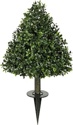 Briful Faux Boxwood Topiary Shrub with Ground Spike, 23.6in Artificial Topiary Trees Outdoors Fake Potted Boxwood Plants for Front Porch Garden Yard Home Decor