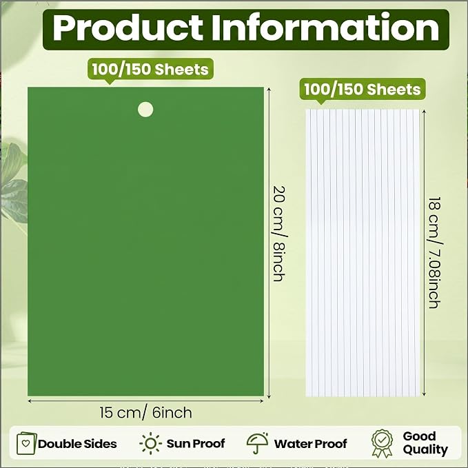Qualirey 100 Pcs 6 x 8 Inch Sticky Traps for Plant Double Sided Sticky Trap for Gnats with Twist Ties Fly Traps for Fruit Insect Fungus Bugs Indoor Outdoor (Green)