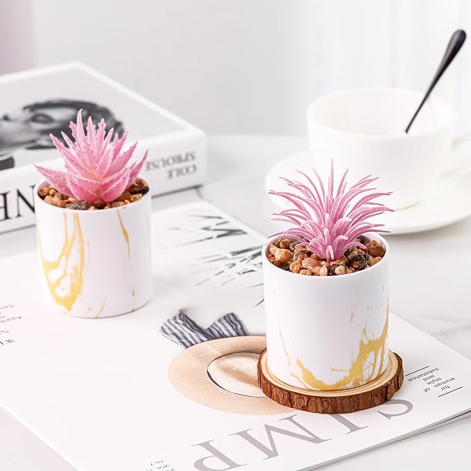 Der Rose Set of 4 Succulents Plants Artificial for Office Desk Accessories for Women Pink Home Decor