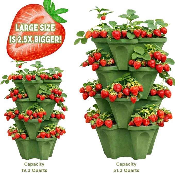Strawberry Planter Tower, 4 Tier Stackable Vertical Planter, 28 Plant Sites, Space Saving Garden Planter, Indoor Outdoor, Made in USA (4, Sagebrush Green, Small)