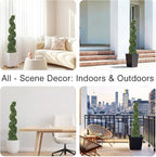 THE BLOOM TIMES 4ft Tall Spiral Topiary Trees Artificial Outdoor Set of 2, 48 Inch UV Resistant Large Faux Evergreen Fake Boxwood Plants for Front Porch Outside Planter Entryway Entrance Decor 4 Foot