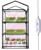 Indoor Greenhouse with Grow Light, 3-Tier Plant Stand with PVC Tent, Ventilation Window, Bottom Pouch, 20W Full Spectrum Grow Light with Timer, for Seed Starting, 27" L x 19" W x 49" H