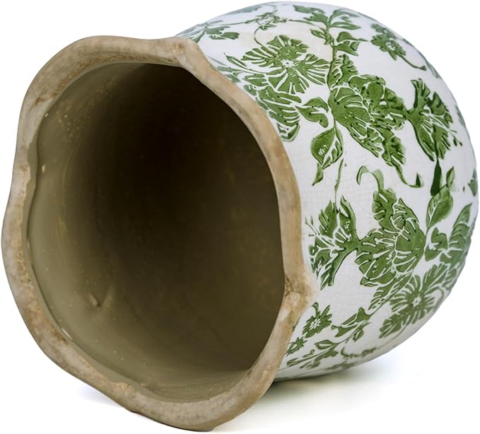 Dosayes Rustic Ceramic Planter, 6 Inch Tuscan Vintage Flower Pot with Drainage, Farmhouse Garden Pot for Indoor Plants, Kitchen & Garden Tuscan Decor, Plant Lover Gift (Green)