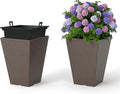Giantex Square Taper Planter Set of 2, Self-Watering Flower Pots with/Removable Inner Bucket & Drainage Holes, Indoor Outdoor Decorative Plant Container for Porch Balcony (Brown,10"x10"x14")