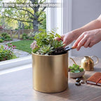Metal Plant Pot with Drainage Hole,Mid Century Modern 7 inch Round Pot Indoor Outdoor Planters Gift for Decorative Pots of Tabletop Living Room Bedroom Gold