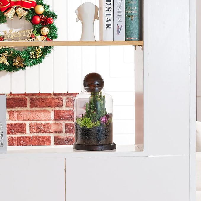 Yangbaga Large Glass Terrarium Succulent Plant Terrarium House for Plant/Moss Ball/Glass Fish Tank Table with Wood Base & Ball lid Office Home Decoration