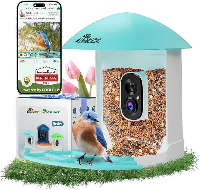 Bird Feeder with Camera, Smart Bird House with Cam for Outside, 2K HD Auto Record Video, AI Identification & Instant Alerts, Solar Powered, Bird Watching Cam for Dad Grandpa Birdlovers, Light Blue