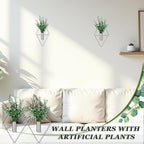 Canlierr 2 Pieces Wall Decor Hanging Planters with Artificial Plants Metal Hanging Vase Indoor Plants Holder Modern Boho Wall Art for Bathroom Bedroom Living Room Decor(Silver, Eucalyptus)