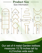 4 Pack Trellis for Climbing Plant Indoor, Small Metal Garden Trellis for Potted Plants Outdoor, Stake Mini Houseplant Trellis Support for Hoya, Vines, Pothos, Monstera (Gold)