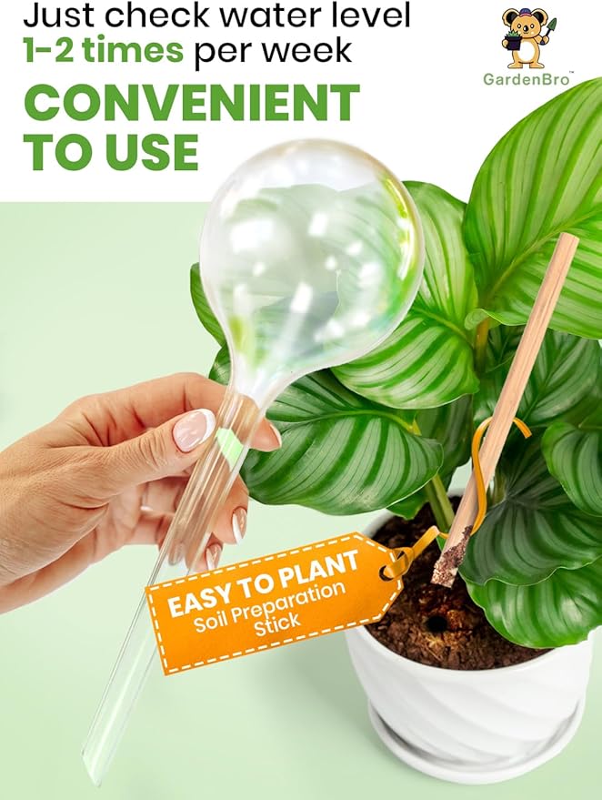 8 pc Plant Watering Globes Plastic - Automatic Plant Waterer Set Include Accessories for Indoor and Outdoor Pots - Self Watering Planter Insert System with Plastic Bulbs, Gift for Gardener (8 Globes)