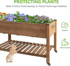 ketive Raised Garden Bed with Legs & Wheels –, Outdoor Elevated Planter Box with Storage Shelf & Hooks for Vegetables, Flowers, and Herbs for Outdoor Gardening, Patio, Balcony,48"x 24"x 33"(Brown)