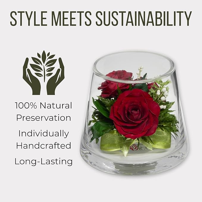 Fiora Flower | Long Lasting Real Roses in a Sealed Vase | Lasts up to 5 Years | Unique Present Gift