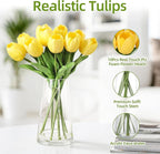10 Pcs Artificial Tulips Flowers with Vase, Real Touch Faux Tulip Stems for Vase, Home Kitchen Wedding Dining Table Decorations, Ideal Gift for Mother's Day, Easter, Valentine's Day (Yellow)