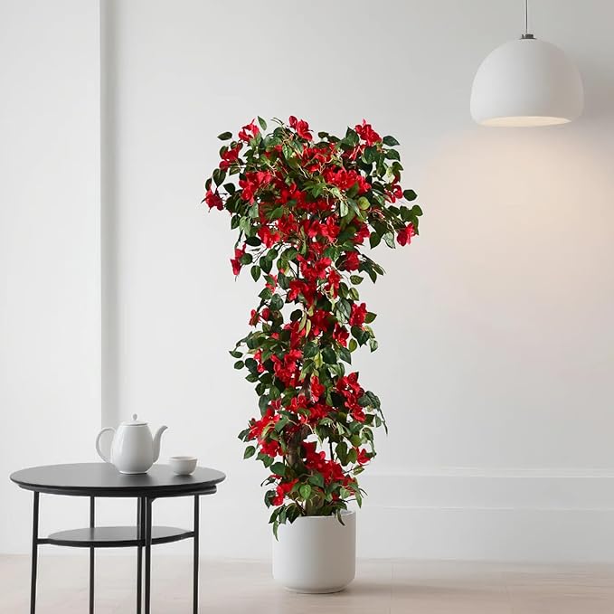 Artificial Bougainvillea Tree -6FT Faux Bougainvillea Tree with Realistic Flowers, Tall Fake Flower Tree for Indoor or Outdoor Decor, Silk Floral Plant for Living Room, Porch, Garden (Red)