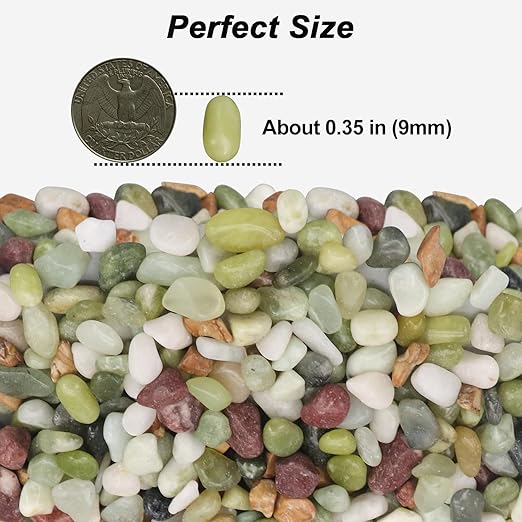 River Rocks,Landscaping Pebbles,Decorative Ornamental Pebbles,Garden Landscaping Stones,Gravel Filler for Home Decoration Flower Bed Fish Tank Plants Vases Succulents (1, Green, 5 Pounds)