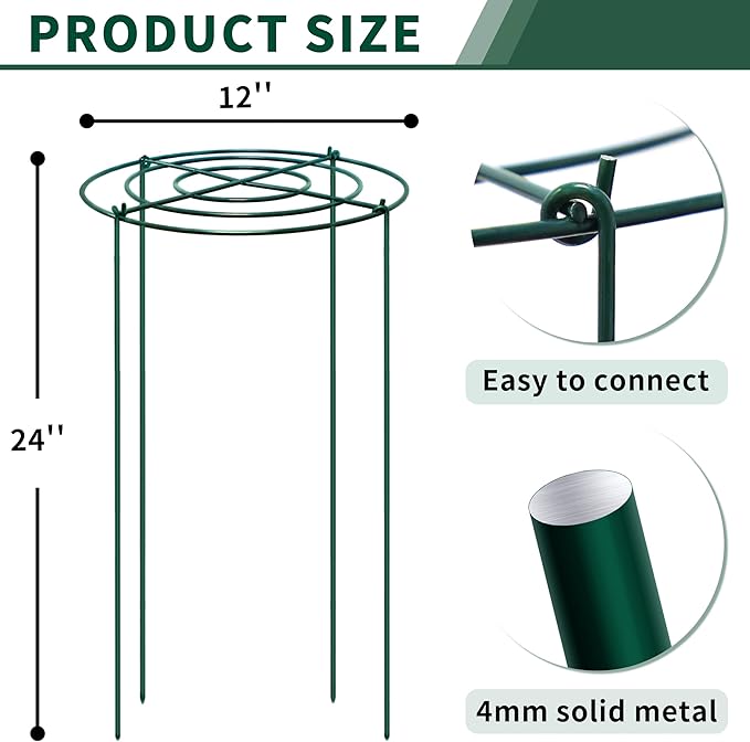 SYITCUN 4pack Peony Cages and Supports, 12 x 24 Inch Four Legs Peony Cage, Heavy-Duty Peonies Support Cages, Peony Ring for Roses, Hydrangeas, Sage, Peonies, Cucumbers, Tomato