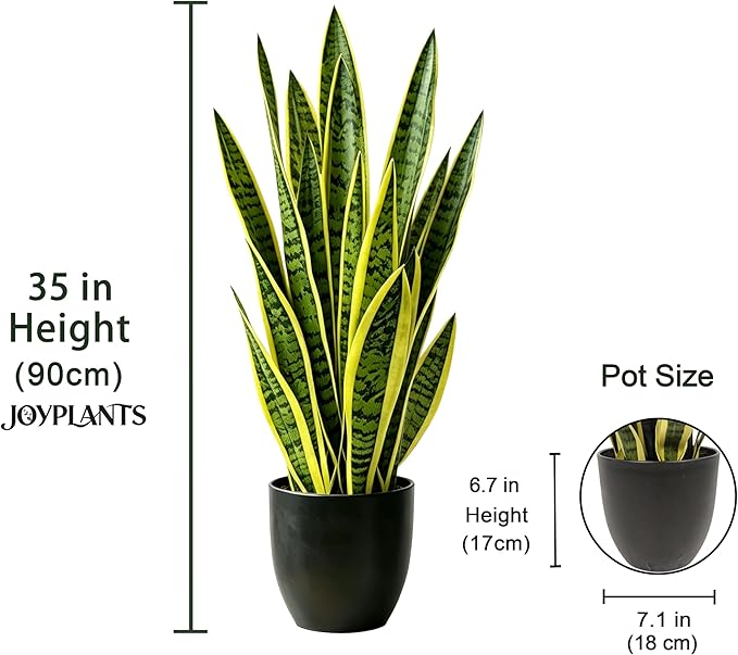 Fake Snake Plant, 35" Artificial Potted Plant with Black Pot, Realistic Faux Plant for Home Decor, Low Maintenance No Watering Needed for Desk Corner Office & Pet Areas