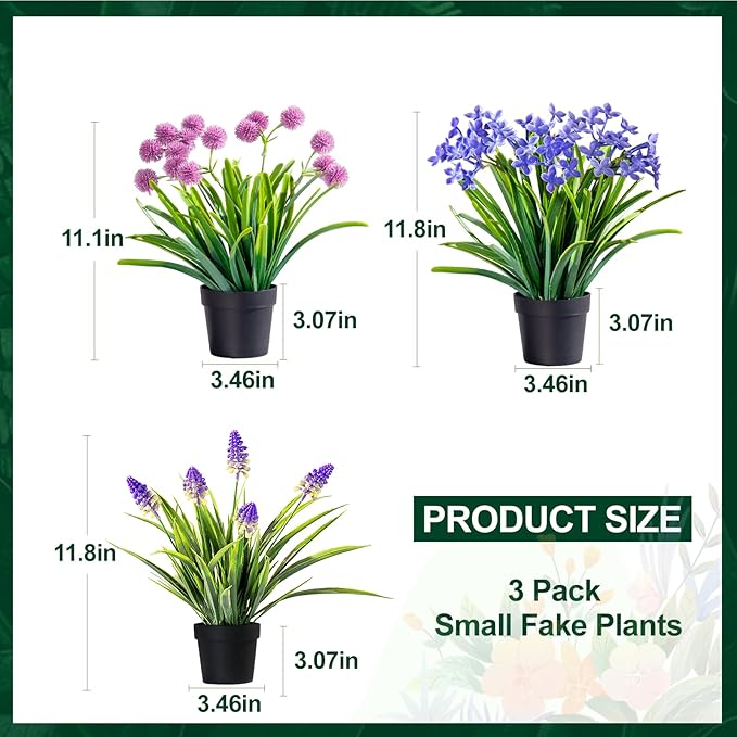 3 Pack Fake Small Plant Artificial Potted Flowers for Home Decor Fake Flower Plant Greenery Mini Faux Plant for Indoor Bedroom Living Room Office Shelf Bathroom Farmhouse Decor (Type 6)